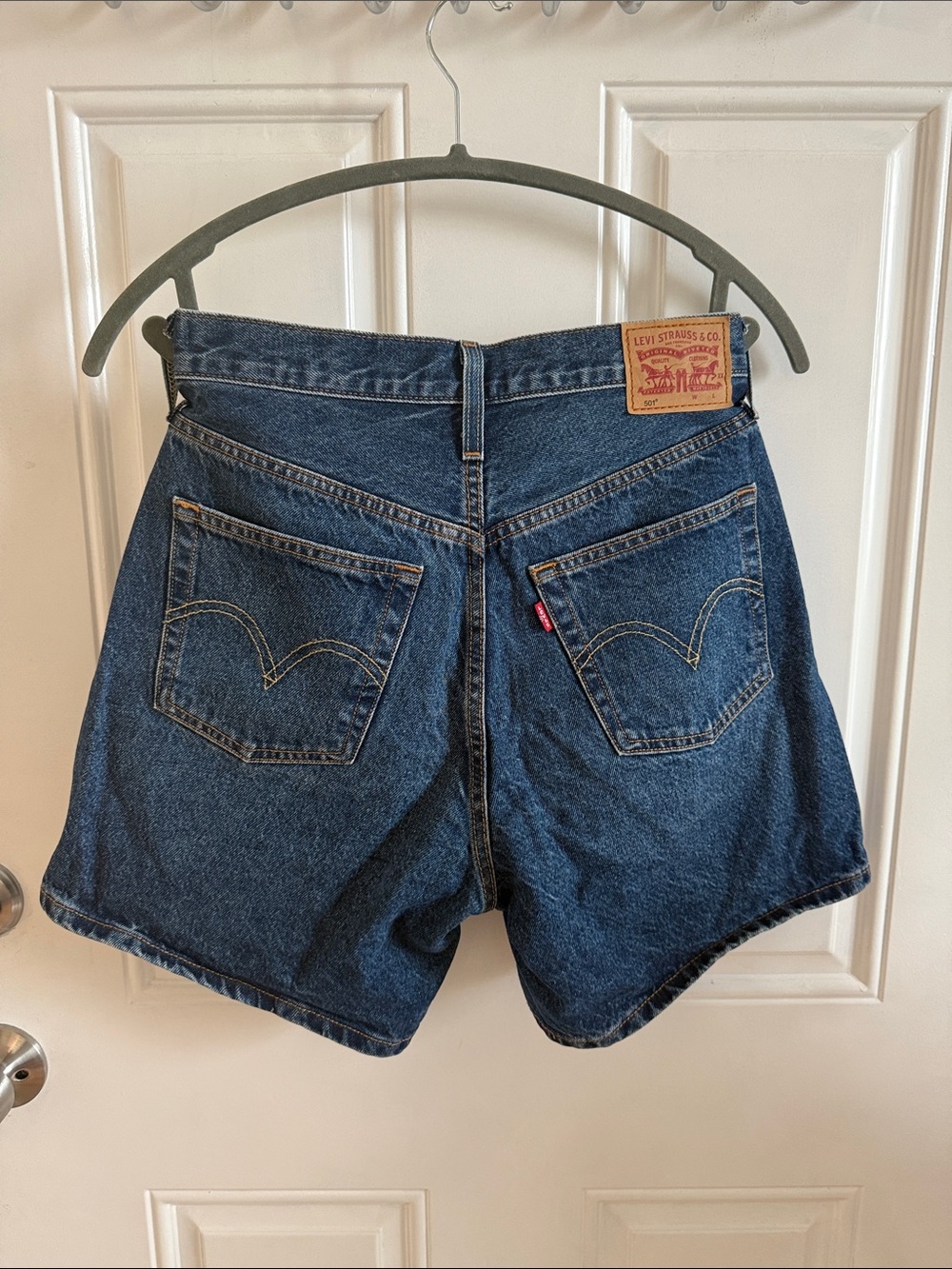 Classic High-Rise Dark Blue Denim Shorts - Picture 2 of 3